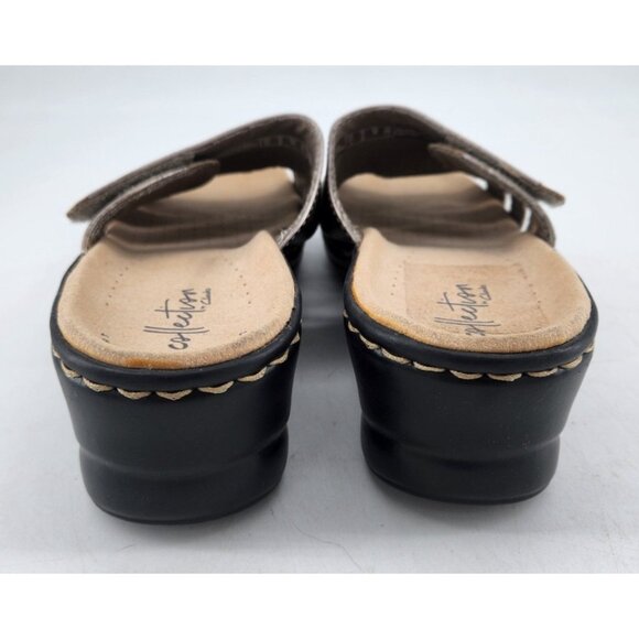 Clarks Women's 8M Lexi Sabrina Sandals Pewter Metallic Leather Slip On Wedge - Picture 5 of 10